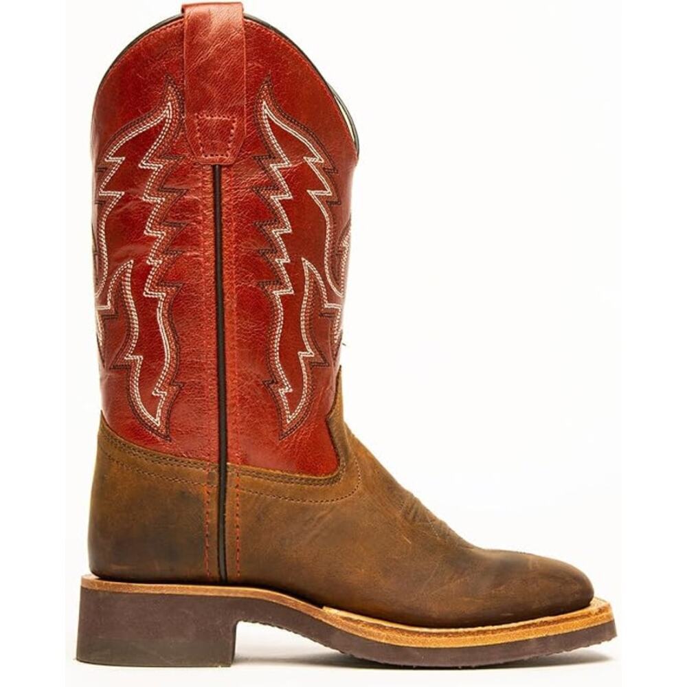 Cody James Boys' Red & Brown Leather Broad Square Toe Western Boots Size 1